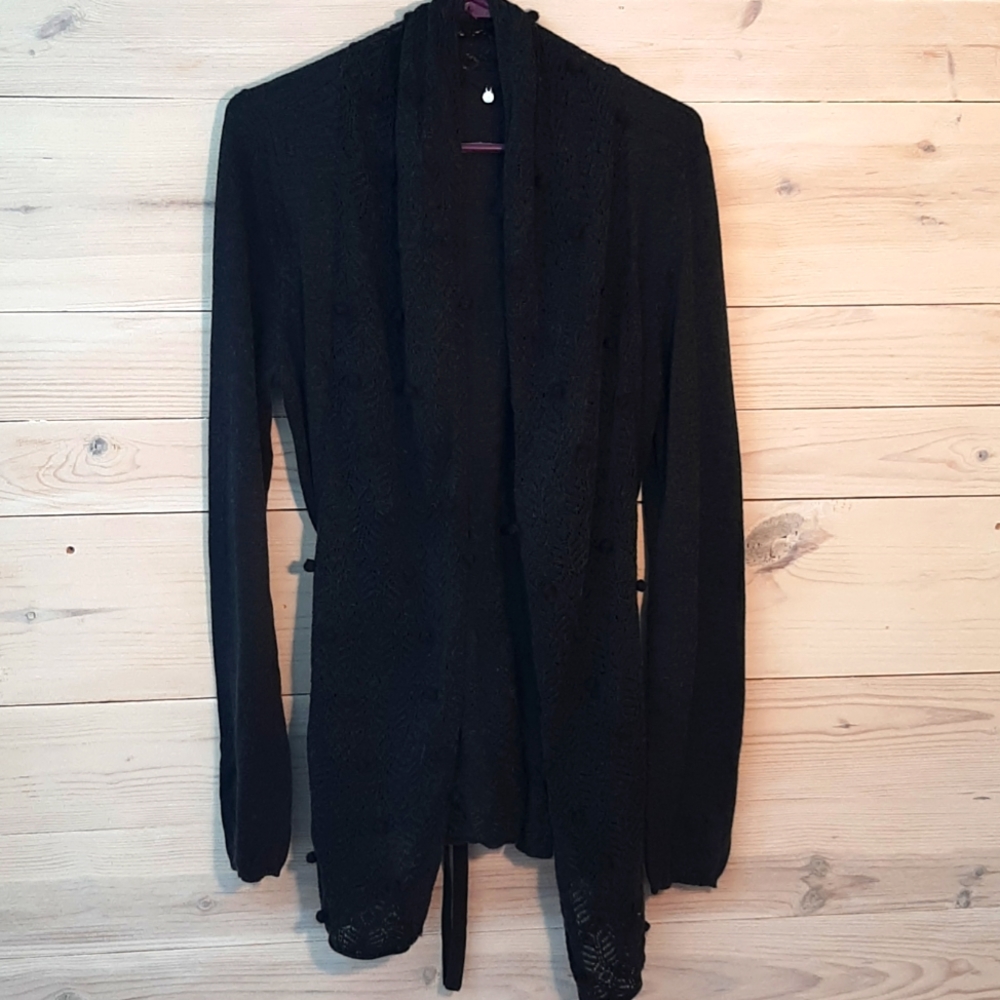 Anthropologie charcoal gray lace cardigan size Large